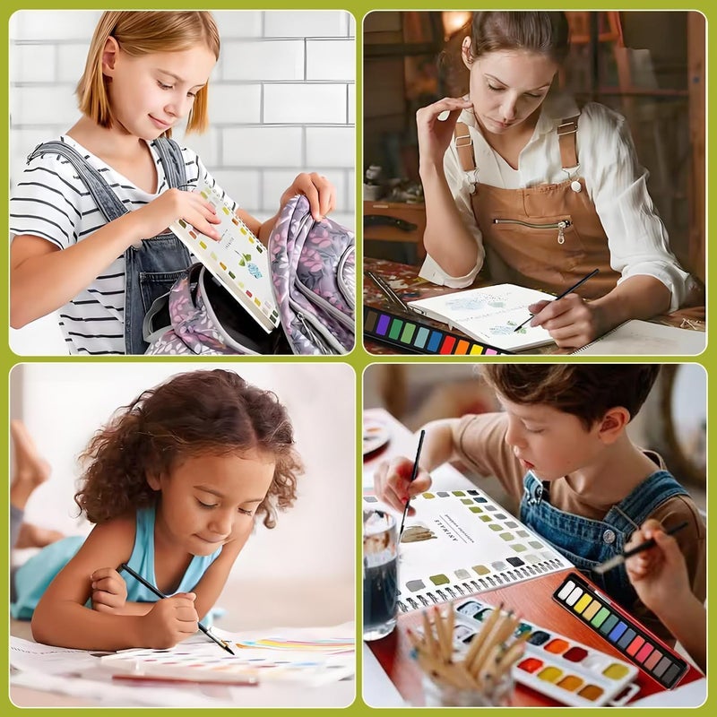 Puasyto Watercolor Workbook for Adults & Beginners: 12-Color Set with Brush (Flowers1) - Image 2