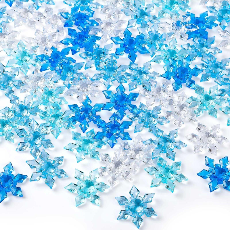 BOARDFEB 120Pcs Winter Acrylic Snowflake Ornaments 3D Blue Translucent Snowflake Crystals Gems Christmas Xmas Pendant Beads DIY Crafts for Vase Filler, Party Wedding Arts Crafts Decoration - Image 1