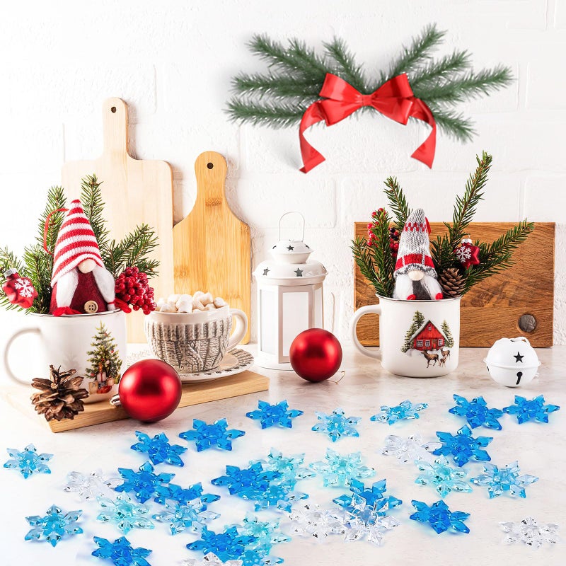 BOARDFEB 120Pcs Winter Acrylic Snowflake Ornaments 3D Blue Translucent Snowflake Crystals Gems Christmas Xmas Pendant Beads DIY Crafts for Vase Filler, Party Wedding Arts Crafts Decoration - Image 3