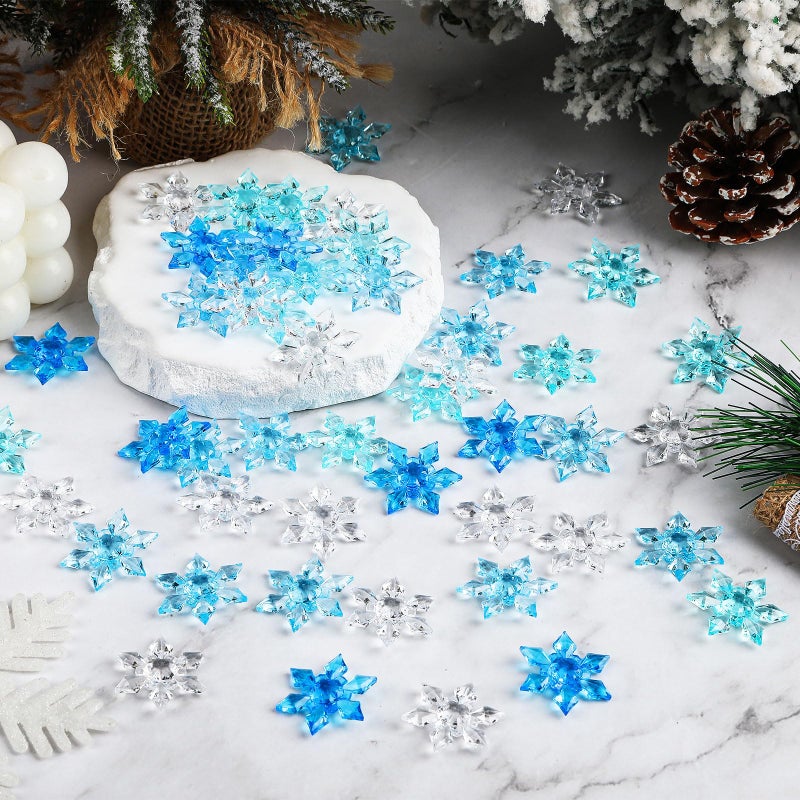 BOARDFEB 120Pcs Winter Acrylic Snowflake Ornaments 3D Blue Translucent Snowflake Crystals Gems Christmas Xmas Pendant Beads DIY Crafts for Vase Filler, Party Wedding Arts Crafts Decoration - Image 5