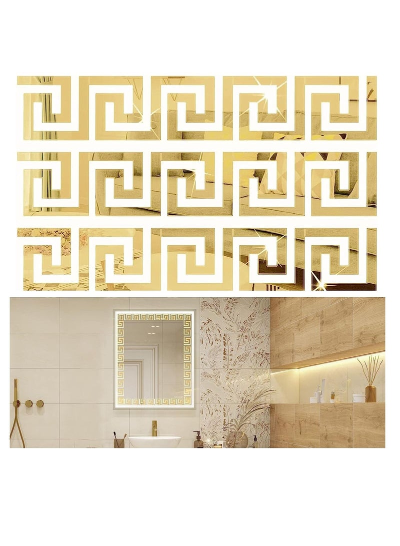 Excefore Acrylic Mirror Wall Stickers, 30Pcs Art Wall Sticker, Mirror Decals Peel and Stick Mirror Tiles Border DIY Adhesive Wall Decor Stickers for Living Room Home Background Decor, Room Decoration (Gold) - Image 3