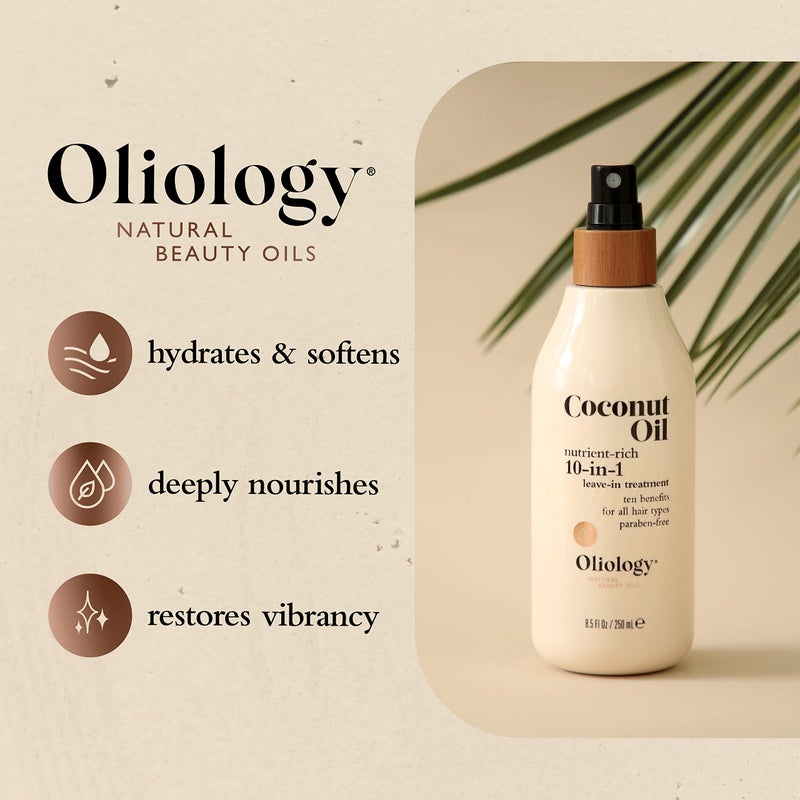 Oliology بخاخ زيت جوز الهند المتعدد الاستخدامات 10 في 1 من أوليولوجي - علاج يترك في الشعر لجميع أنواع الشعر | يفك تشابك الشعر، يتحكم في التجاعيد، يرطب وينعش | مصنوع في الولايات المتحدة الأمريكية، خالي من القسوة وخالي من البارابين (8.5 أونصة)  - Image 2
