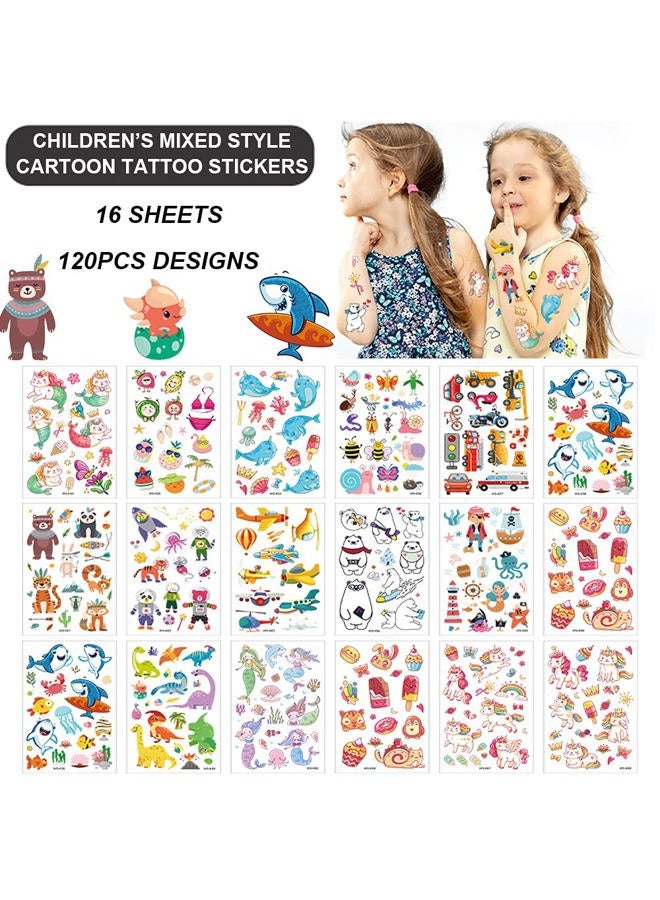 Felico Temporary Tattoo for Kids, Waterproof Body Art Stickers, 120pcs Fake Tattoos Pattern, Mixed Style Cute Cartoon Tattoo Decorations, Birthday Party Favor Supplies for Boys Girls Children Toddler Teens - Image 2