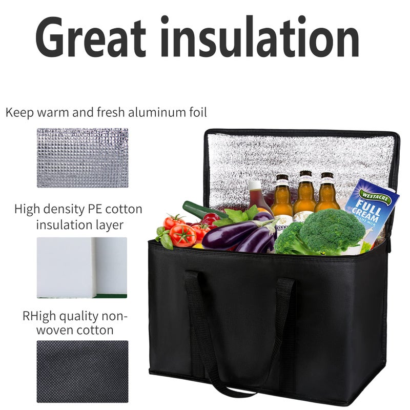 musbus 2 pack Additional Bottom Plate Black Insulated Grocery shopping bag , Delivery,pizza,reusable bags, Sturdy zipper,Collapsible,tote,cooler,thermal,Beach,waterproof heavy duty - Image 5