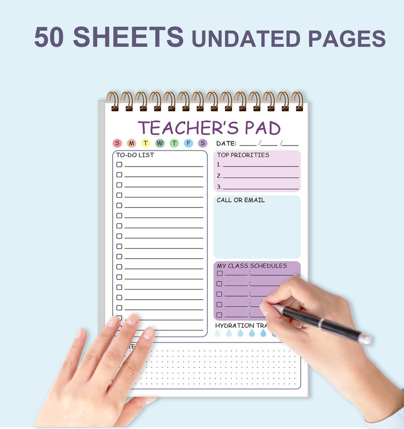 Tuun Fuplan Teacher Notepad - Teacher To Do List Notepad, Spiral Checklist Notebook Organizer for Teachers Notes Task Appointment, Teacher Appreciation Gifts, 5.8'' x 8.3'', Purple - Image 4