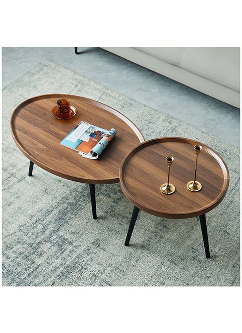 Coffee Table Set 2 Piece, Sofa Coffee Table, Stackable Side Table, Metal Frame Wood Top Home Furniture, Small Space Side Table, Wooden Center Table for Bedroom Office Apartment