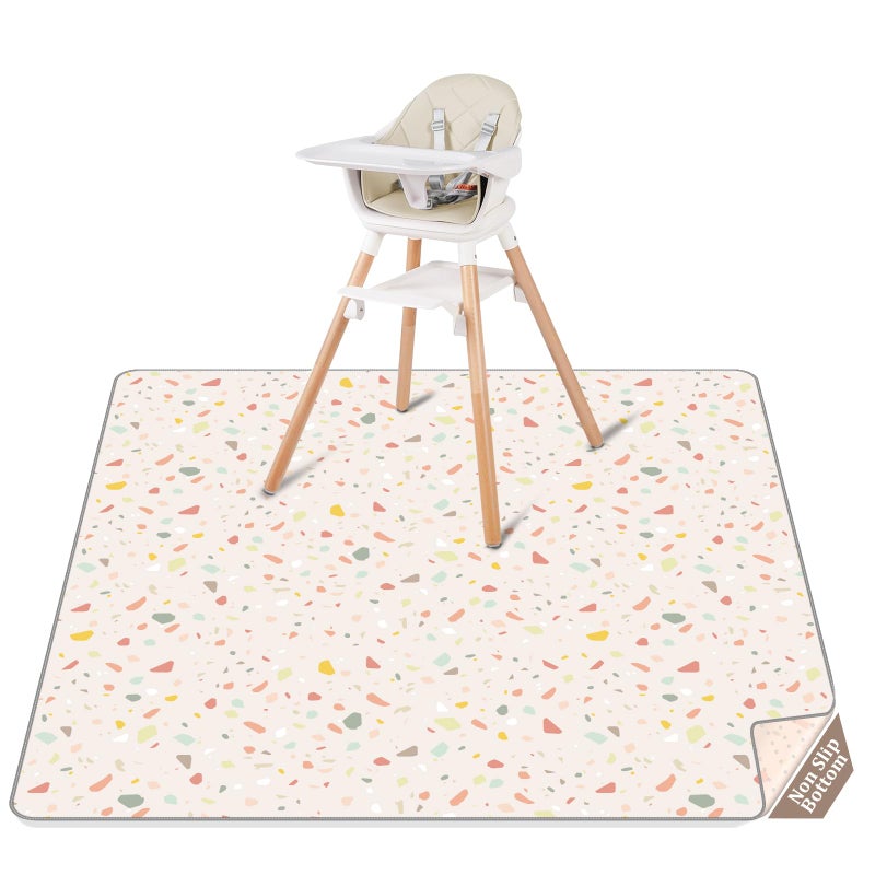 CLYMENE Splat Mat for Under High Chair | 51x51 Inch Anti-Slip Baby Splash Mat | Waterproof & Washable Spill Mat for Highchair Floor and Infant Play (Terrazzo Treasure) - Image 1
