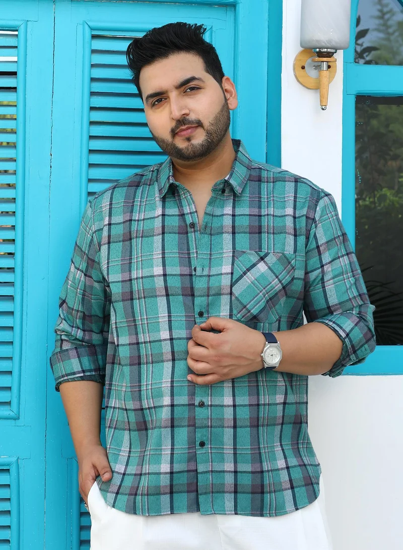 انستافاب بلس قميص رجالي Instafab Plus أخضر غامق كاروهات بقصة مريحة للمقاسات الكبيرة