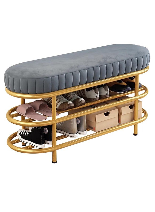 Shoe Storage Bench - Entryway Shoe Organizer with Velvet Seat, Gold Metal Frame - Stylish and Functional Shoe Rack, Easy Assembly - Space-Saving Solution for Organized Shoe Collection - Image 1