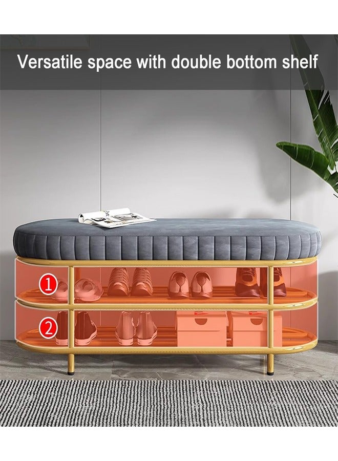 Shoe Storage Bench - Entryway Shoe Organizer with Velvet Seat, Gold Metal Frame - Stylish and Functional Shoe Rack, Easy Assembly - Space-Saving Solution for Organized Shoe Collection - Image 3