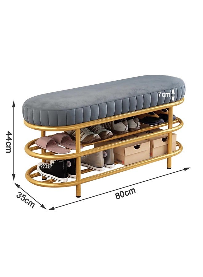 Shoe Storage Bench - Entryway Shoe Organizer with Velvet Seat, Gold Metal Frame - Stylish and Functional Shoe Rack, Easy Assembly - Space-Saving Solution for Organized Shoe Collection - Image 4