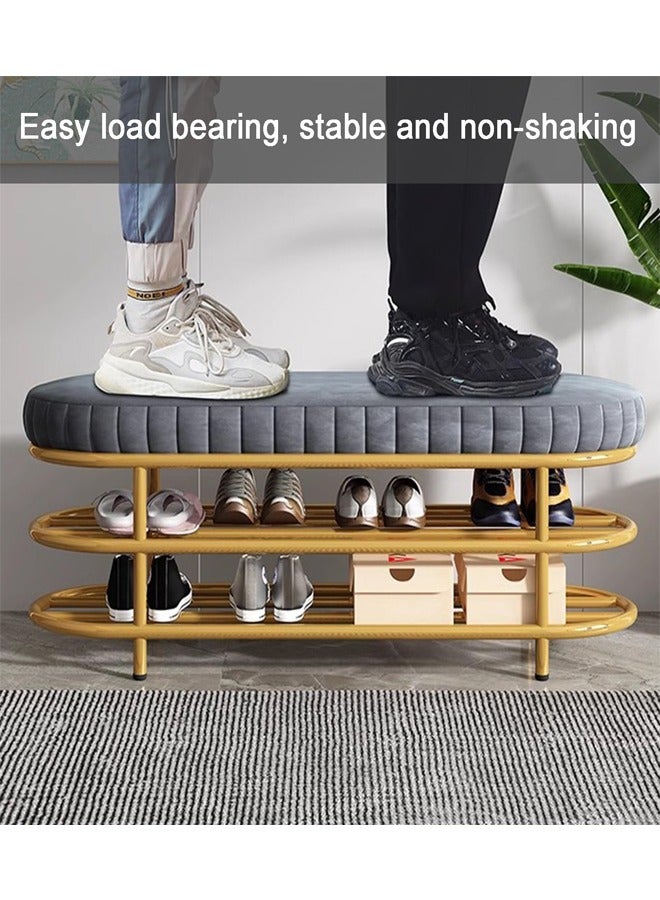 Shoe Storage Bench - Entryway Shoe Organizer with Velvet Seat, Gold Metal Frame - Stylish and Functional Shoe Rack, Easy Assembly - Space-Saving Solution for Organized Shoe Collection - Image 2