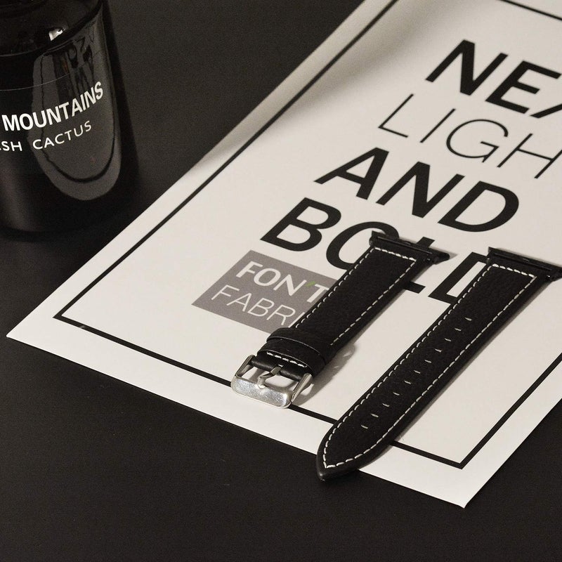 Fullmosa Compatible Apple Watch Band Leather 49mm 46mm 45mm 44mm 42mm 41mm 40mm 38mm for iWatch Ultra2/Ultra/SE/SE2/Series 10/9/8/7/6/5/4/3/2/1,42mm/44mm/45mm/46mm/49mm Lichi Black + silver buckle - Image 2