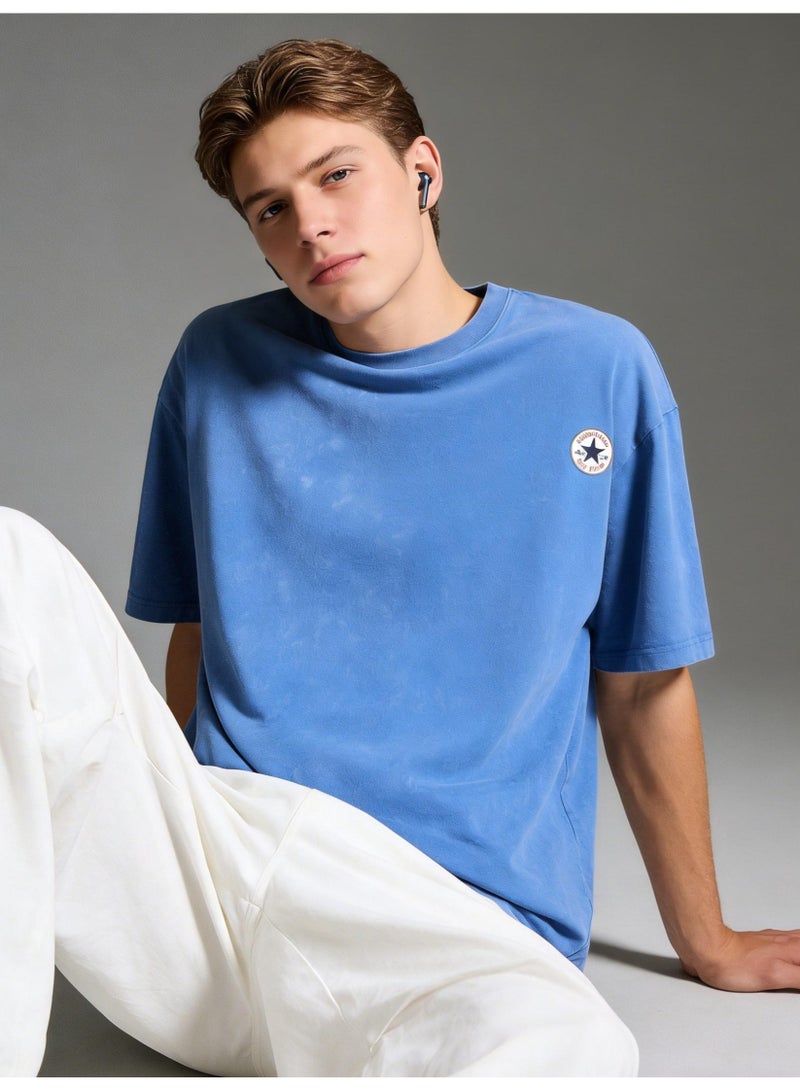 كونفرس CONVERSE made old washed five-pointed star badge short sleeve T-shirt/men's and women's loose retro casual shirt/cotton comfortable T-shirt - Image 1