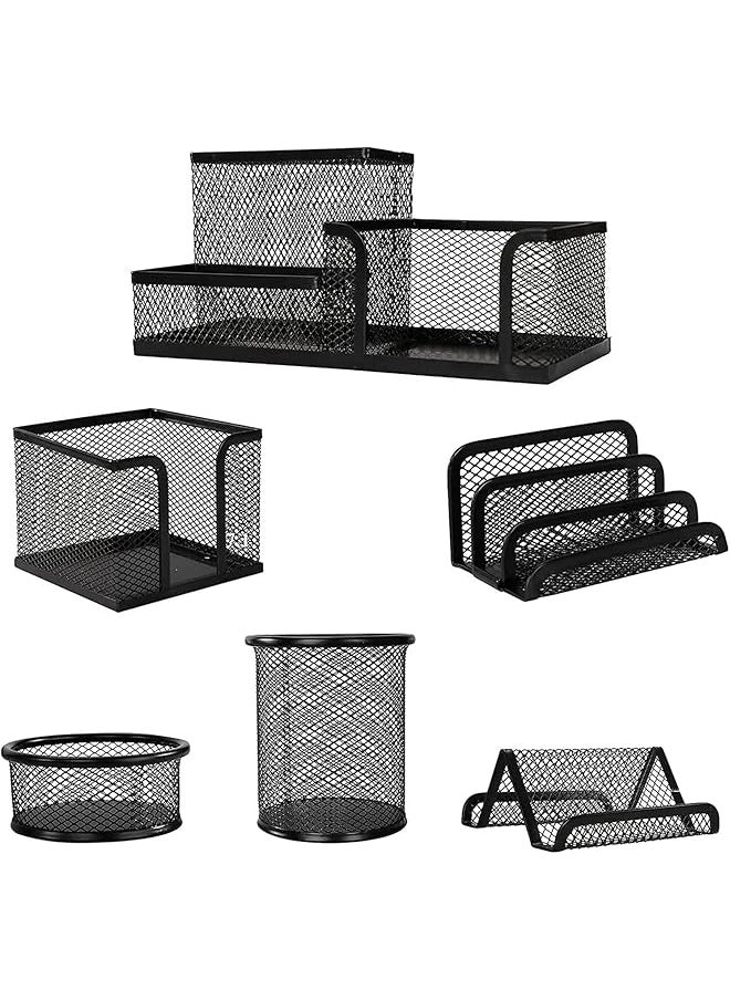 X spring Mesh Desk Organizer Set 6 Piece Desk Organizer Set Metal Office Supplies Organizer Desk Accessories Set For Pens Paper Clips Sticky Notes Small Object Storage  - Image 1