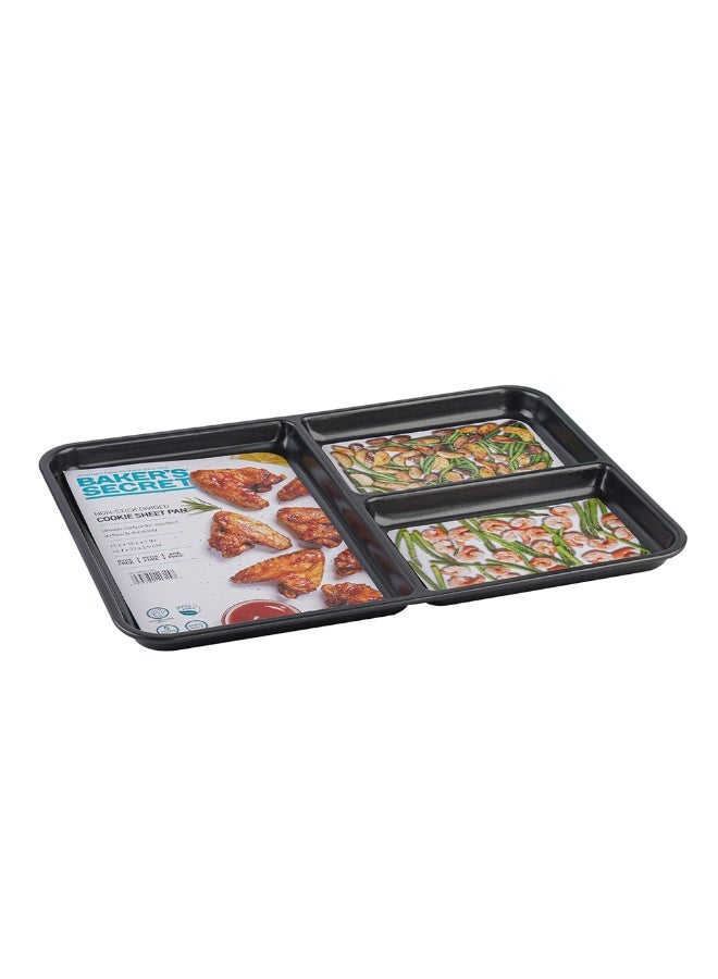 Baker's Secret 3 Divided Cookie Sheet – Non-Stick Baking Tray, Multi-Section Pan for Cookies, Biscuits & Roasting, Oven-Safe Kitchen Bakeware - Image 3