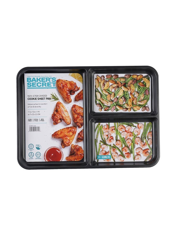 Baker's Secret 3 Divided Cookie Sheet – Non-Stick Baking Tray, Multi-Section Pan for Cookies, Biscuits & Roasting, Oven-Safe Kitchen Bakeware - Image 1