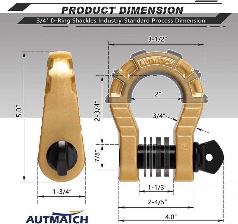 AUTMATCH 3/4" Mega Shackles (2 Pack) with 68,000 lbs Break Strength and Shackle Isolator & Washers Kit - Image 3