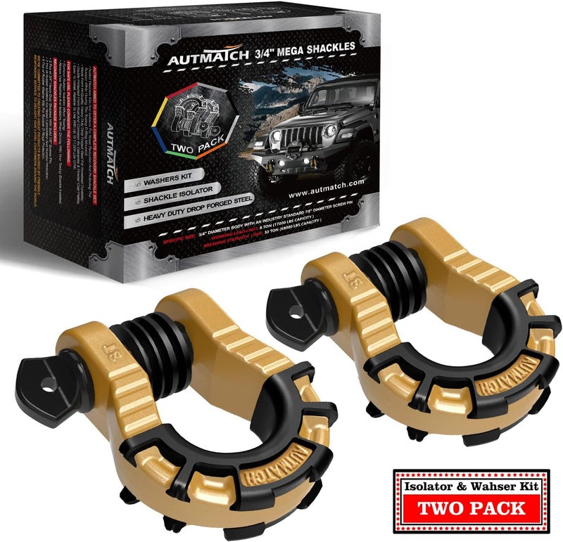 AUTMATCH 3/4" Mega Shackles (2 Pack) with 68,000 lbs Break Strength and Shackle Isolator & Washers Kit - Image 1