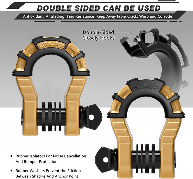 AUTMATCH 3/4" Mega Shackles (2 Pack) with 68,000 lbs Break Strength and Shackle Isolator & Washers Kit - Image 2