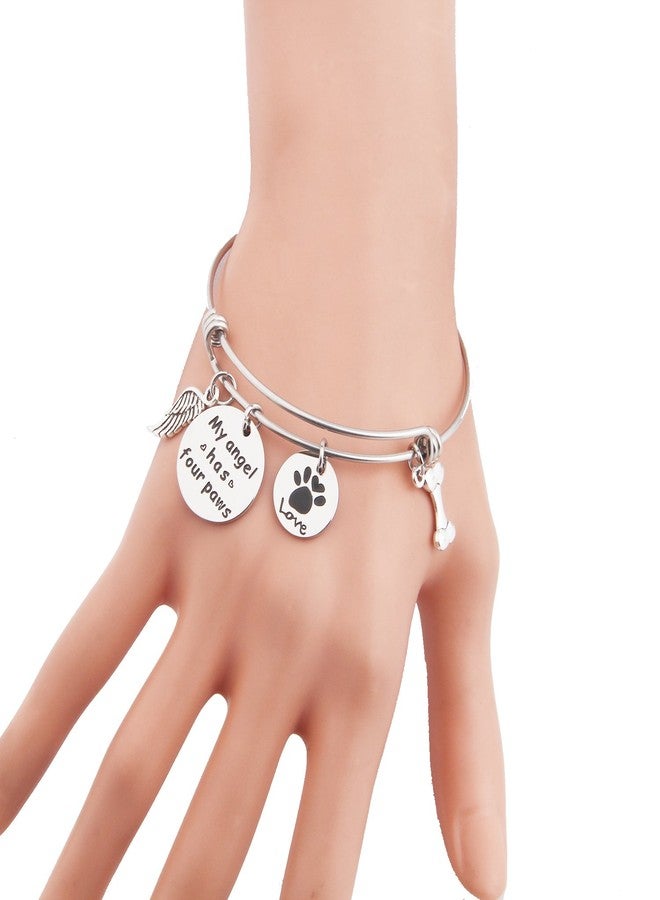 MYOSPARK Pet Memorial Bracelet My Angel Has Four Paws Bangle Loss of Pet Jewelry with Love Paw Print (Bangle) - Image 2