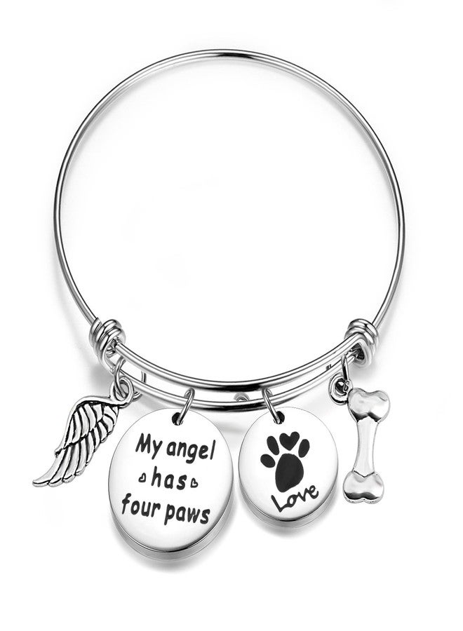 MYOSPARK Pet Memorial Bracelet My Angel Has Four Paws Bangle Loss of Pet Jewelry with Love Paw Print (Bangle) - Image 1