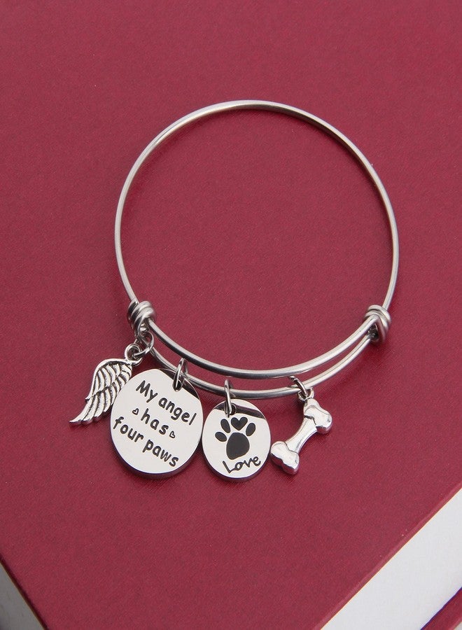 MYOSPARK Pet Memorial Bracelet My Angel Has Four Paws Bangle Loss of Pet Jewelry with Love Paw Print (Bangle) - Image 5