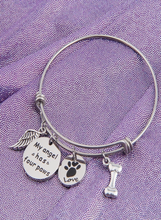 MYOSPARK Pet Memorial Bracelet My Angel Has Four Paws Bangle Loss of Pet Jewelry with Love Paw Print (Bangle) - Image 4