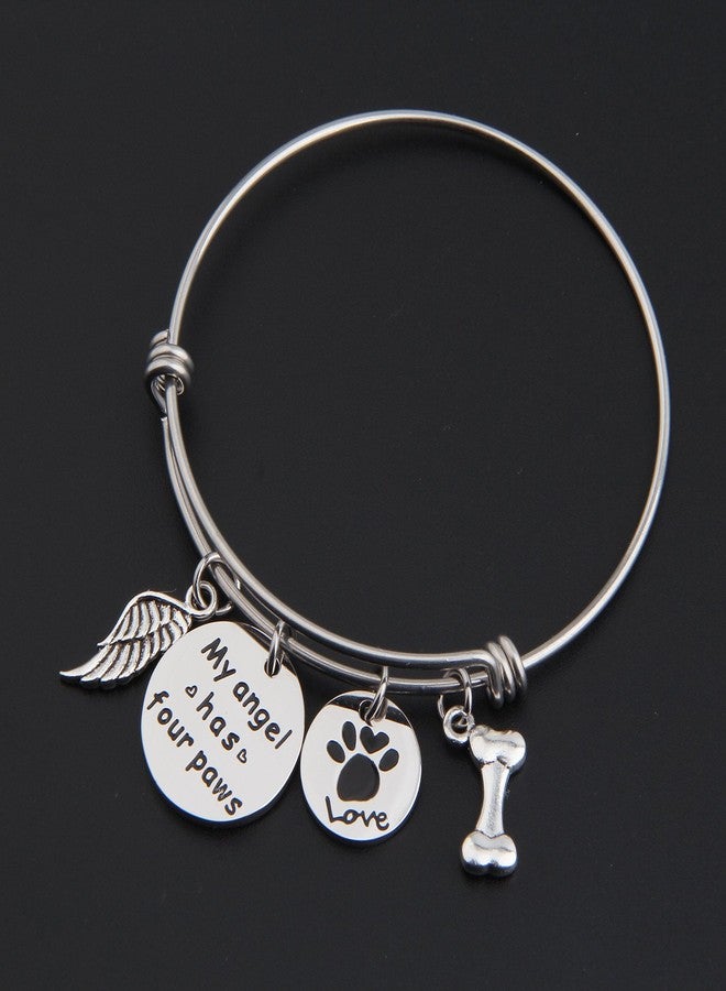 MYOSPARK Pet Memorial Bracelet My Angel Has Four Paws Bangle Loss of Pet Jewelry with Love Paw Print (Bangle) - Image 3