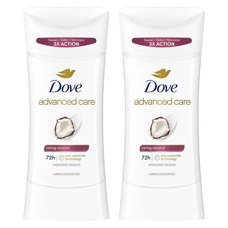 Dove Advanced Care Antiperspirant Caring Coconut, 2 Count Deodorant Stick for Women, for 48 Hour Protection And Soft And Comfortable Underarms, 2.6 oz - Image 1