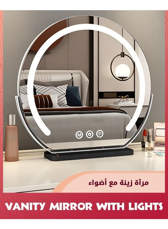 مرآة الغرور مع الأضواء,17.8 (45 سم) مرآة ماكياج LED نصف دائرة,التحكم باللمس الذكي قابل للتخفيف 3 أوضاع ضوء 360 درجة الدوران,مرآة ماكياج LED مع الأضواء لغرفة النوم سطح الطاولة,أبيض - Image 1