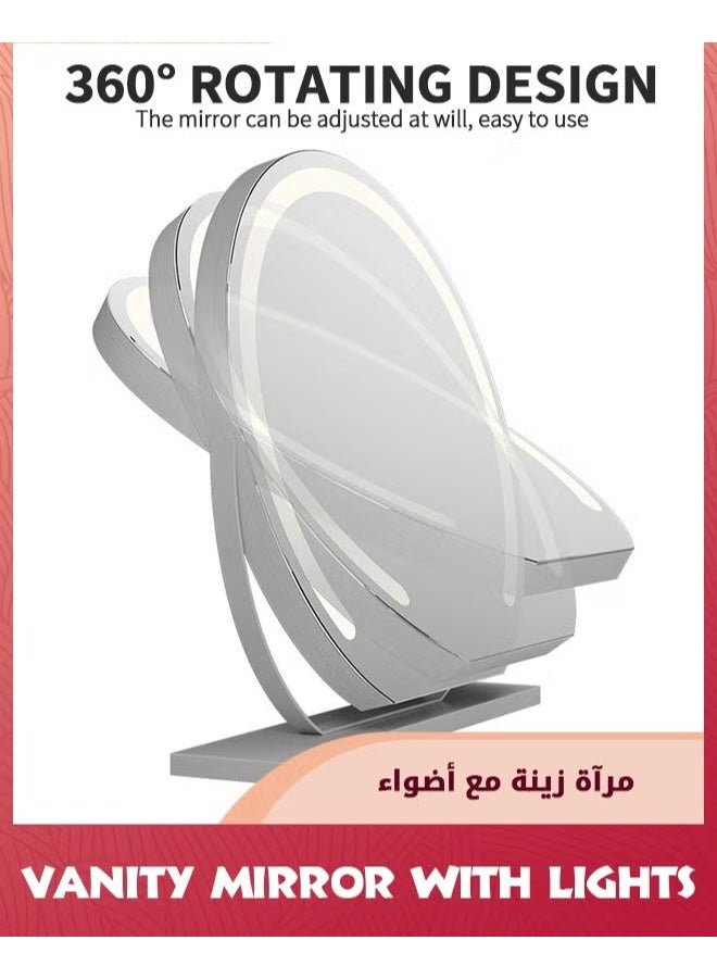 مرآة الغرور مع الأضواء,17.8 (45 سم) مرآة ماكياج LED نصف دائرة,التحكم باللمس الذكي قابل للتخفيف 3 أوضاع ضوء 360 درجة الدوران,مرآة ماكياج LED مع الأضواء لغرفة النوم سطح الطاولة,أبيض - Image 4