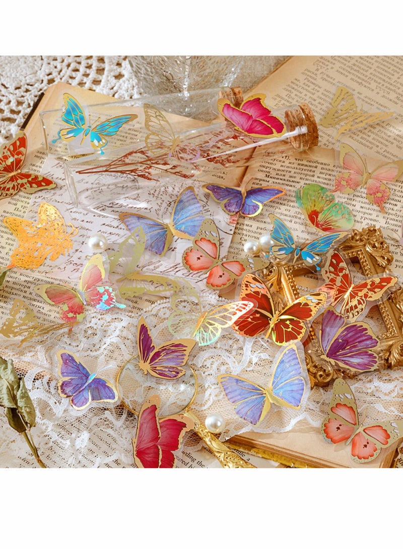 Bronzing Holographic Sticker Set, Gold Foil Transparent Color Waterproof Vintage Sticker, Fairy Butterfly Flower Pattern for Scrapbook Diary Laptop Water Bottle Decoration (4 Themes, 120 Sheets) - Image 3