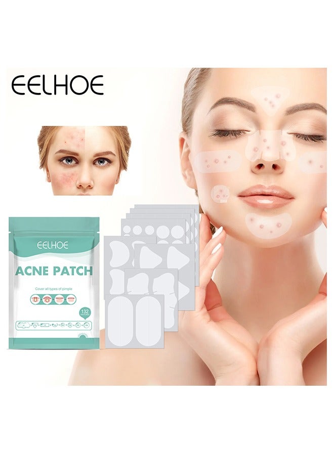 إيلهو بقع حب الشباب ، 5 أحجام 132 بقع بثرة للوجه أو الذقن أو الجسم ، علاج حب الشباب بشجرة الشاي وحمض الساليسيليك ، ضمادات غروانية مائية لبشرة حب الشباب - Image 1