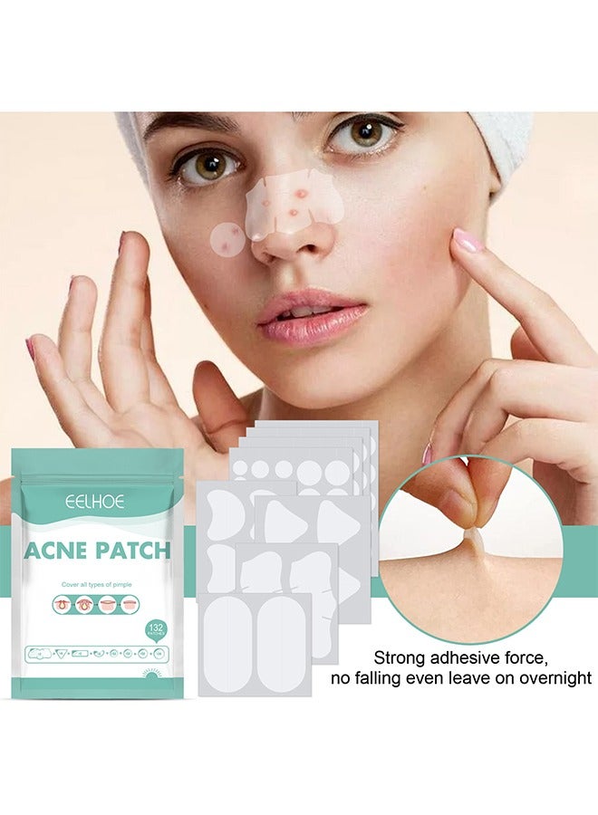 إيلهو بقع حب الشباب ، 5 أحجام 132 بقع بثرة للوجه أو الذقن أو الجسم ، علاج حب الشباب بشجرة الشاي وحمض الساليسيليك ، ضمادات غروانية مائية لبشرة حب الشباب - Image 3