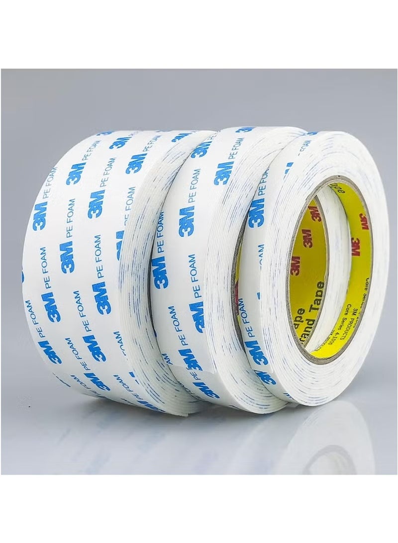ثري ام شريط لاصق مزدوج الجوانب 1 سم × 3 أمتار، شريط تثبيت شديد التحمل، شرائط شريط من إسفنج البولي إيثيلين قابلة للإزالة، شريط لاصق قوي مقاوم للماء ولا يسبب ضررًا لطلاء الحائط وتعليق الصور والملصقات - Image 3