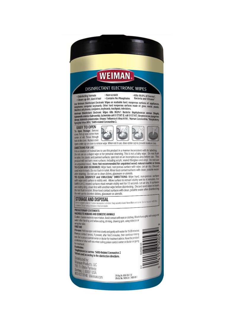 Weiman - Disinfecting Electronic Cleaning Wipes For Keyboards, Tablets, E-readers, Smart Phones, Netbooks, and Touchscreens (30 Wipes) - Image 1