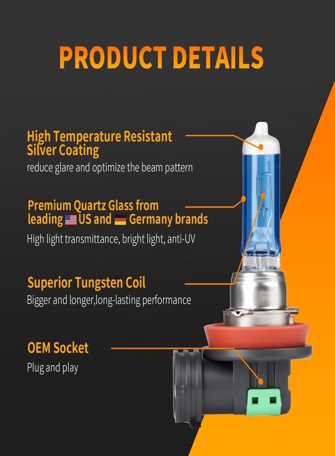 LUVALON H11 Headlight Bulbs Halogen Headlight Bulbs for High Beam Low Beam and Fog Light Replacement 12V 55W 5000K 2 Pack - Image 2