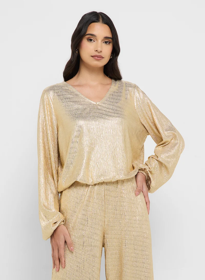 VERO MODA Crinkle Detail V Neck Blouse