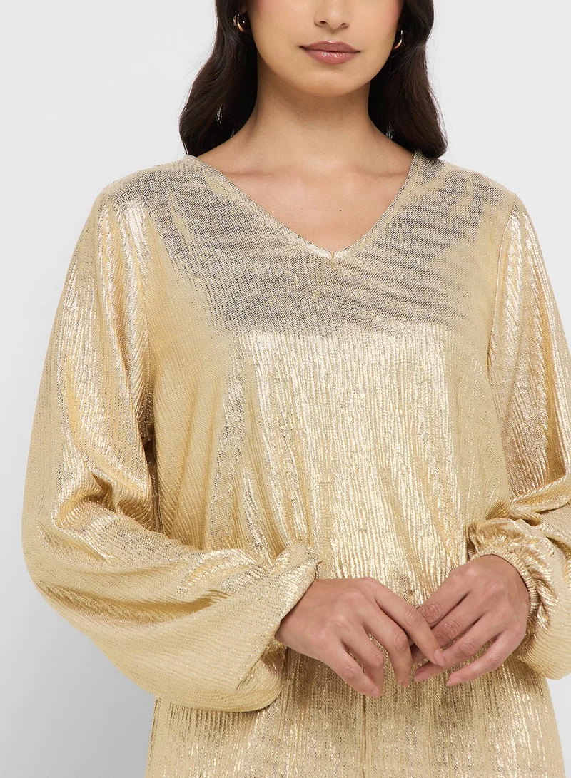 VERO MODA  Crinkle Detail V Neck Blouse for Women | Best Price UAE