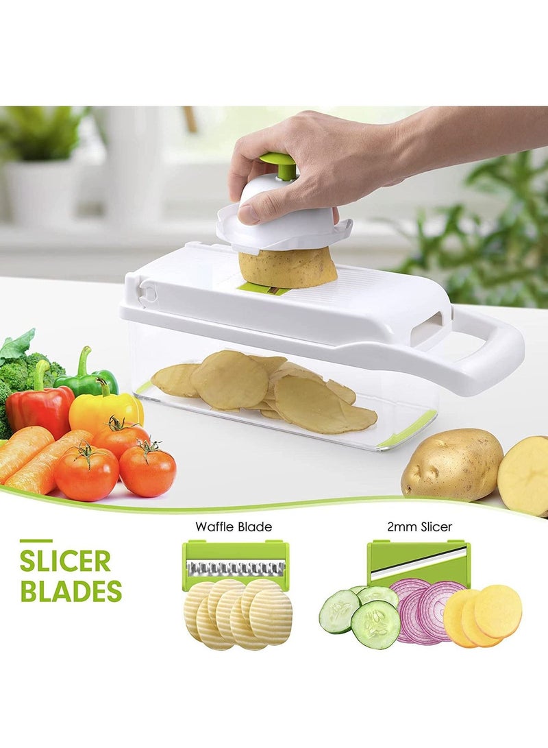 عربست مفرمة خضراوات، 13 في 1، قطاعة بصل وخضراوات، قطاعة مكعبات مع 8 شفرات، قطاعة بيض، حاوية تخزين للطماطم والبطاطس والجزر والسلطة - Image 3