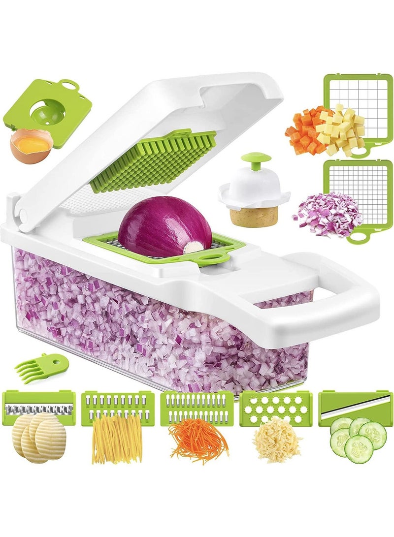 عربست مفرمة خضراوات، 13 في 1، قطاعة بصل وخضراوات، قطاعة مكعبات مع 8 شفرات، قطاعة بيض، حاوية تخزين للطماطم والبطاطس والجزر والسلطة - Image 1