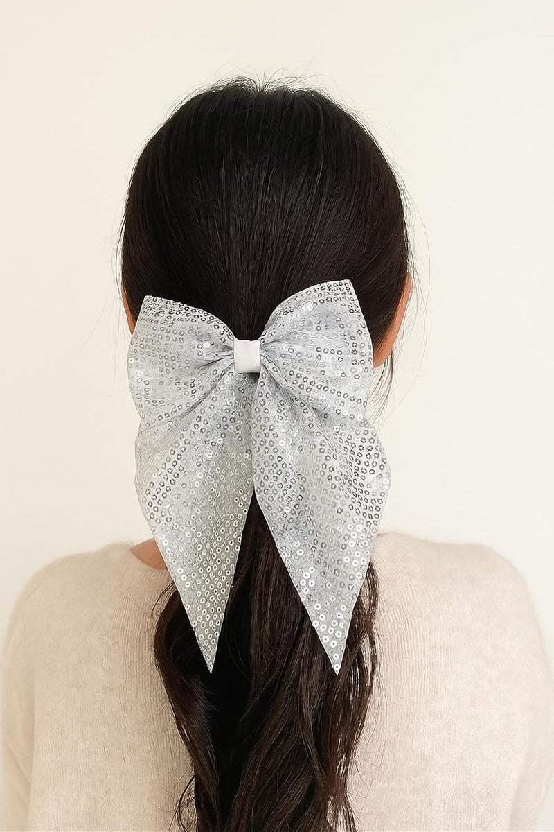 FAIRYTALE Large Sequin Hair Bow Hair Pin, Sparkly Wedding Party Hair Accessory, Glitter Fashion Hair Clip For Girls And Women. - Image 2