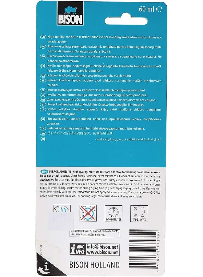 Bison Mirror Adhesive – 60ml Carded Tube – Strong, Moisture-Resistant Glue for Mirrors & Glass on Tiles, - Image 2