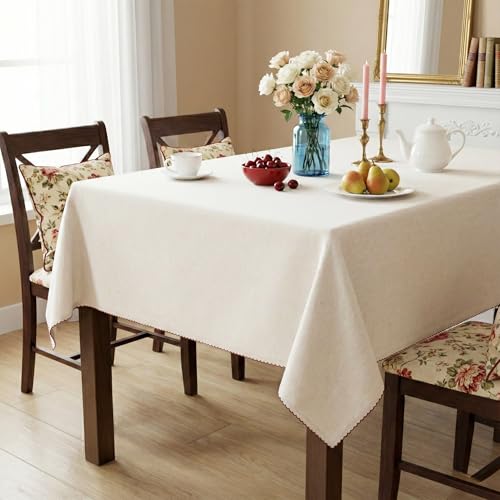 RUSTIQUE LINENS: Embroidered Edge Trim Tablecloth - Water & Stain Repellent (100% Cotton) 8 Seater - 10 Colors - Biscuit Brown (230 CM X 150 CM) - Image 2