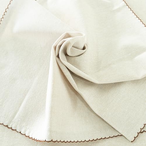 RUSTIQUE LINENS: Embroidered Edge Trim Tablecloth - Water & Stain Repellent (100% Cotton) 8 Seater - 10 Colors - Biscuit Brown (230 CM X 150 CM) - Image 4