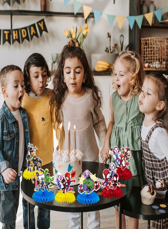 MUSNOW 6pc spidy Party Supplies Set - Honeycomb Centerpieces & Double Sided Table Toppers for Birthday Party Decoration - Image 3