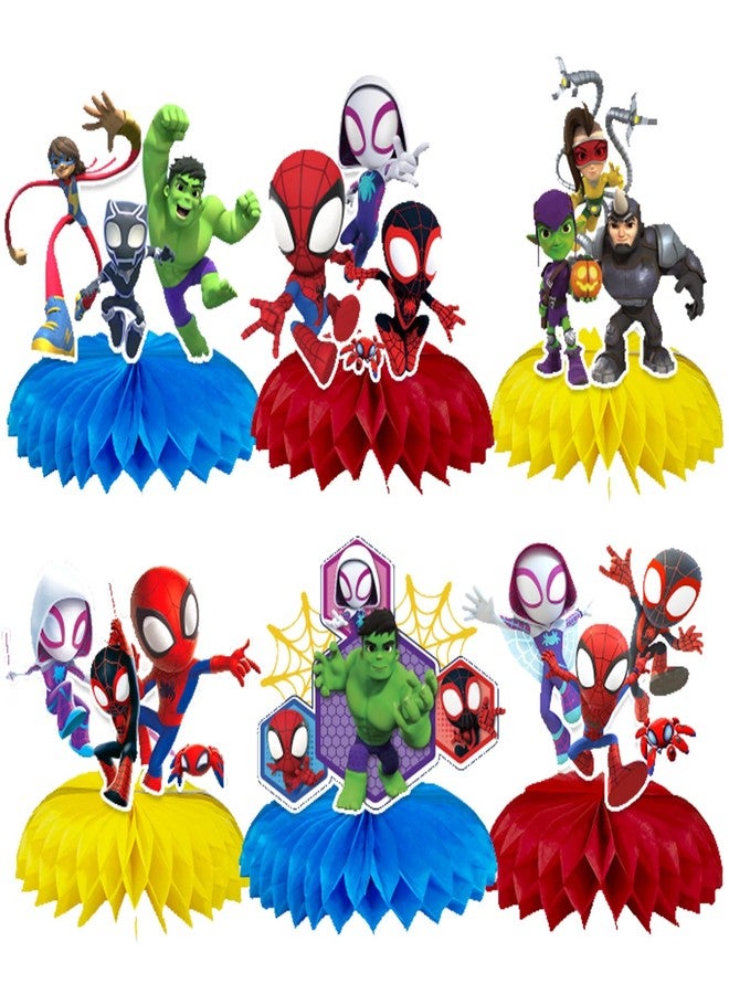 MUSNOW 6pc spidy Party Supplies Set - Honeycomb Centerpieces & Double Sided Table Toppers for Birthday Party Decoration - Image 2