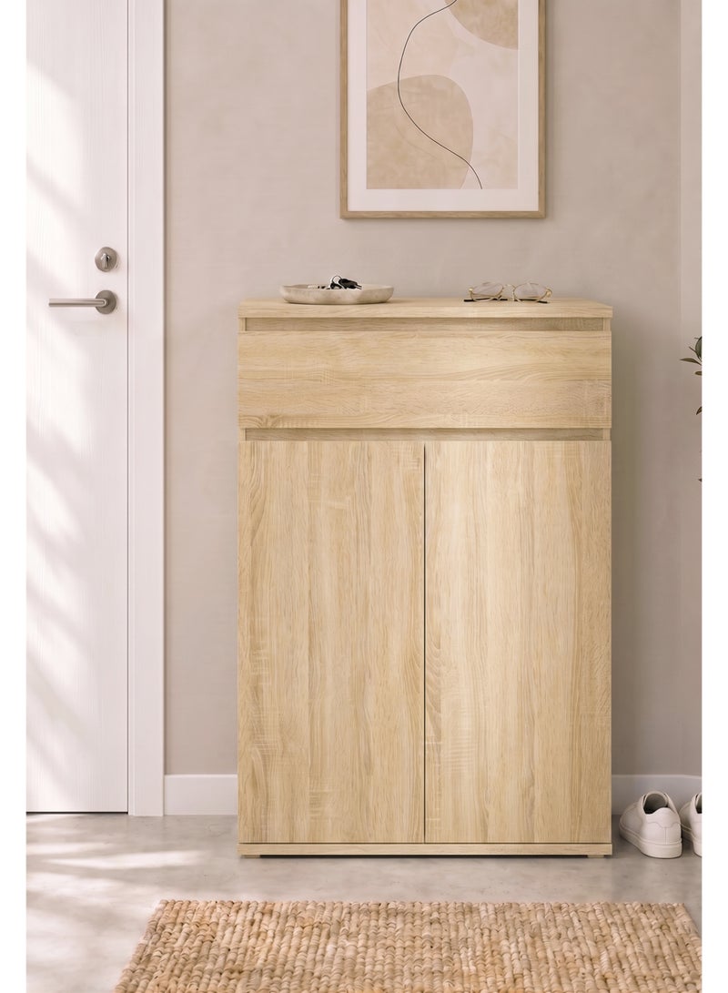 Furniture Store Modern shoe rack/shoe cabinet with a wide drawer and 5 shelves, MDF, in light wood color with white, high-quality finish, from Furniture Store. - Image 2
