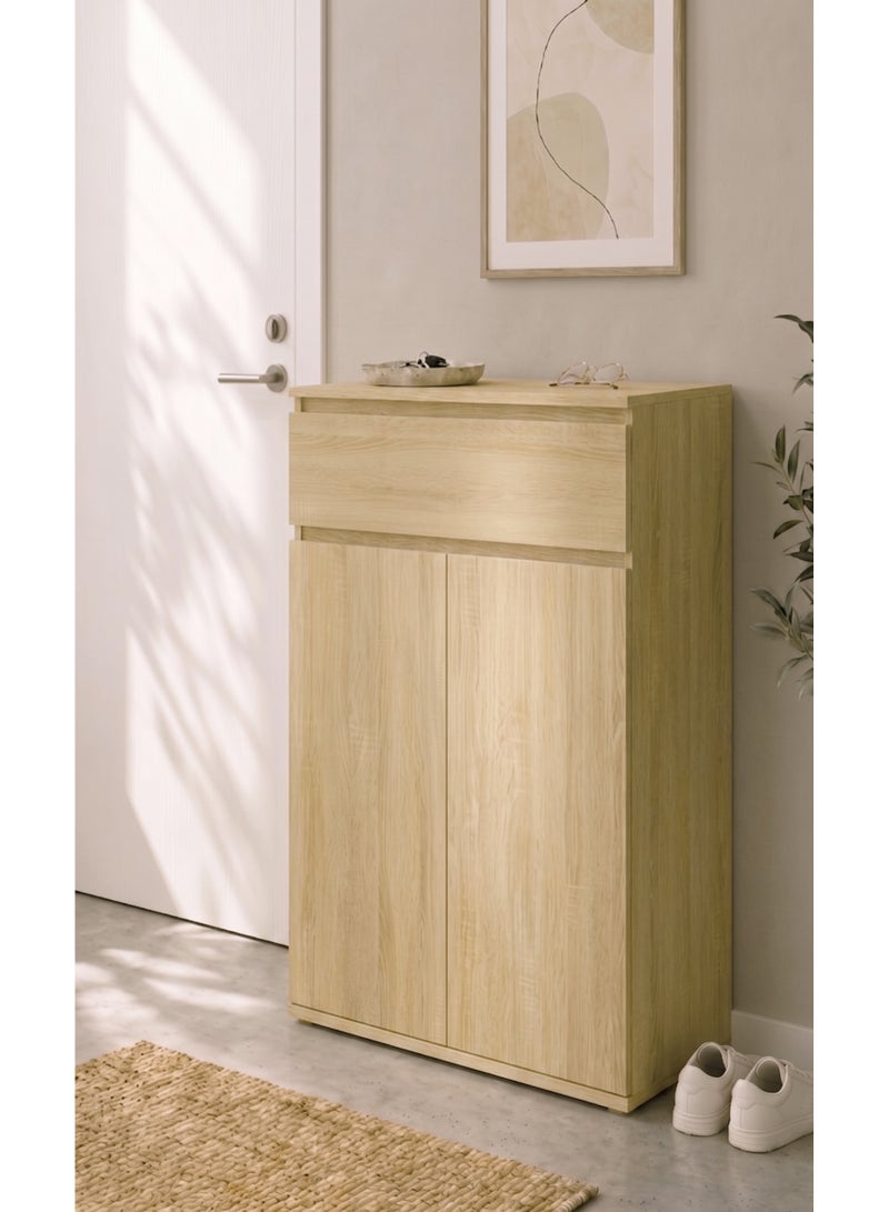 Furniture Store Modern shoe rack/shoe cabinet with a wide drawer and 5 shelves, MDF, in light wood color with white, high-quality finish, from Furniture Store. - Image 1